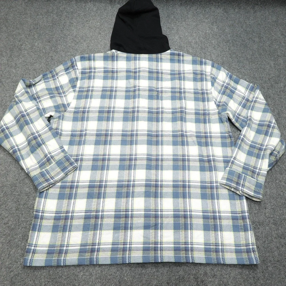 Levi's Hooded Shirt Mens XXL Blue Plaid Cotton Flannel Long‎ Sleeve Button Front